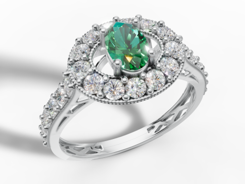 Oval Halo Ring Vintage Milgrain Shank STL CAD for Printing 3D Print Model