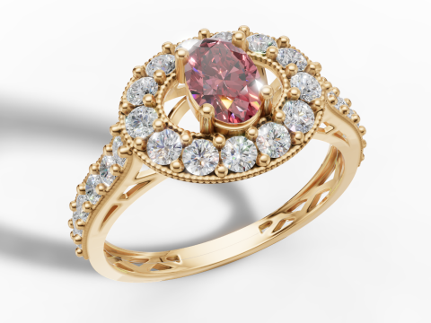 Oval Halo Ring Vintage Milgrain Shank STL CAD for Printing 3D Print Model