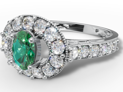 Oval Halo Ring Vintage Milgrain Shank STL CAD for Printing 3D Print Model