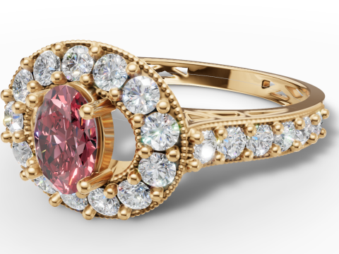 Oval Halo Ring Vintage Milgrain Shank STL CAD for Printing 3D Print Model