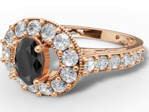 Oval Halo Ring Vintage Milgrain Shank STL CAD for Printing 3D Print Model