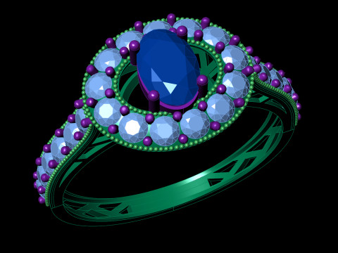 Oval Halo Ring Vintage Milgrain Shank STL CAD for Printing 3D Print Model