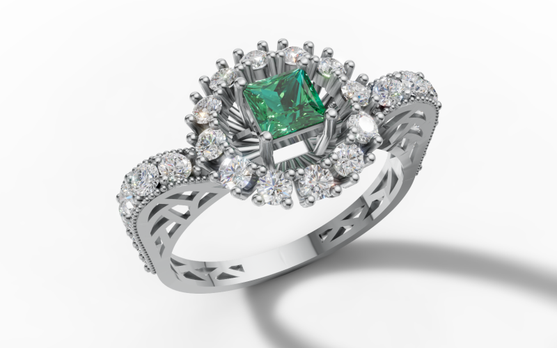 File CAD STL dell'anello Princess Starburst Cluster in filigrana con gambo pavimentato Modello di stampa 3D .c4d .max .obj .3ds .fbx .stl .blend 