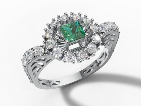 Princess Starburst Cluster Ring Filigran Pave Shank STL CAD Datei 3D Druckmodell