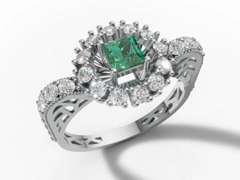 Princess Starburst Cluster Ring Filigran Pave Shank STL CAD Datei 3D Druckmodell