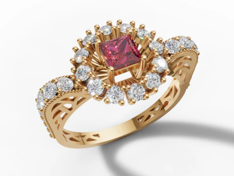 Princess Starburst Cluster Ring Filigran Pave Shank STL CAD Datei 3D Druckmodell