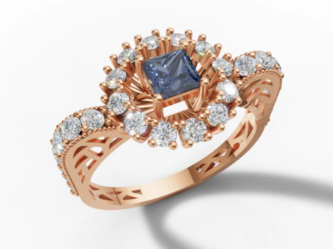 Princess Starburst Cluster Ring Filigran Pave Shank STL CAD Datei 3D Druckmodell