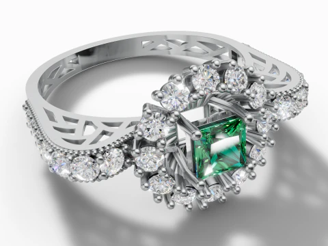 Princess Starburst Cluster Ring Filigran Pave Shank STL CAD Datei 3D Druckmodell