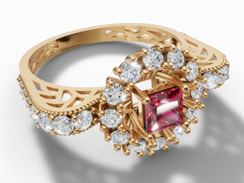 Princess Starburst Cluster Ring Filigran Pave Shank STL CAD Datei 3D Druckmodell