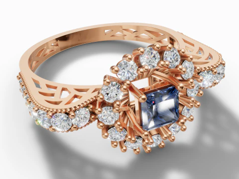 Princess Starburst Cluster Ring Filigran Pave Shank STL CAD Datei 3D Druckmodell