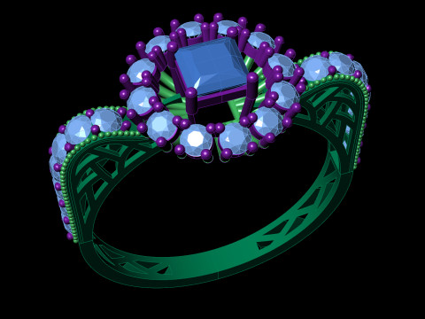 File CAD STL dell'anello Princess Starburst Cluster in filigrana con gambo pavimentato Modello di stampa 3D