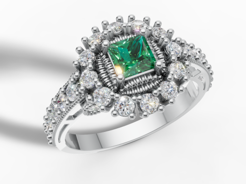 Pierścień Princess Cluster Halo Prążkowana ramka Pav Plik CAD STL Model do druku 3D