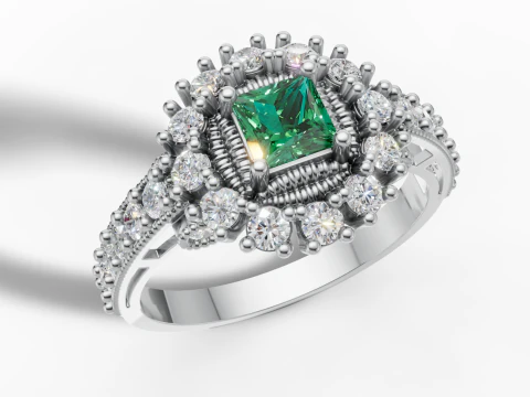 Arquivo CAD Princess Cluster Halo Ring com moldura canelada Pav STL Modelo de Impressão 3D