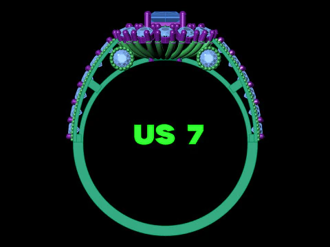 Princess Cluster Halo Ring Ribbed Bezel Pav STL CAD File 3D Print Model