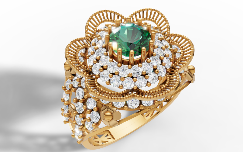 Fancy Flower Cluster Ring Big Stone Opengewerkte Band STL CAD-bestand 3D printmodel .c4d .max .obj .3ds .fbx .stl .blend 