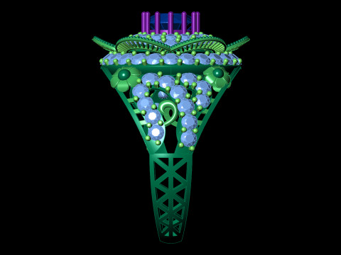 Fancy Flower Cluster Ring Big Stone Opengewerkte Band STL CAD-bestand 3D printmodel