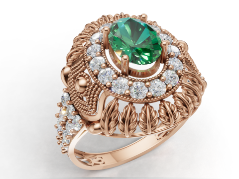 Duży owalny pierścień Halo Szczegółowy projekt liścia Plik STL CAD Model do druku 3D