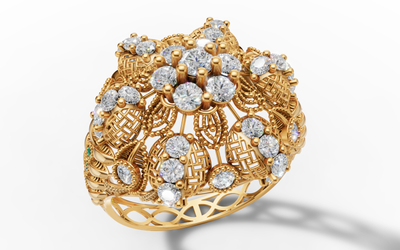 Großer, ausgefallener Clusterring mit durchbrochenem keltischem Schaft, STL-CAD-Datei 3D Druckmodell .c4d .max .obj .3ds .fbx .stl .blend 