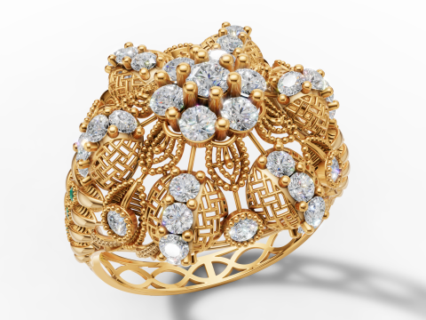 Duży kamień fantazyjny pierścień klastra ażurowy plik CAD STL z chwytem celtyckim Model do druku 3D