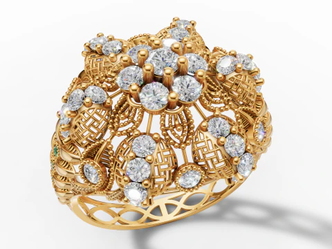 Gro&szlig;er, ausgefallener Clusterring mit durchbrochenem keltischem Schaft, STL-CAD-Datei 3D Druckmodell