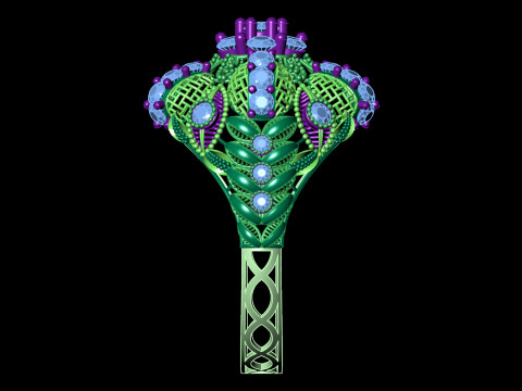 Großer, ausgefallener Clusterring mit durchbrochenem keltischem Schaft, STL-CAD-Datei 3D Druckmodell