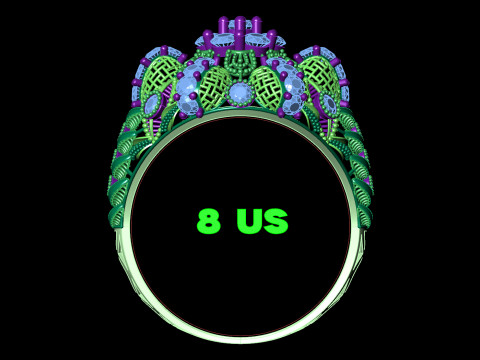 Großer, ausgefallener Clusterring mit durchbrochenem keltischem Schaft, STL-CAD-Datei 3D Druckmodell