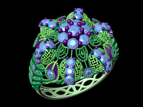 Großer, ausgefallener Clusterring mit durchbrochenem keltischem Schaft, STL-CAD-Datei 3D Druckmodell