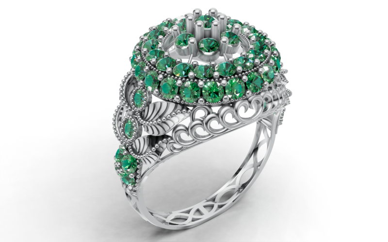 ビッグフラワークラスタージェムリングSTL CADファイル 3Dプリントモデル .c4d .max .obj .3ds .fbx .stl .blend 