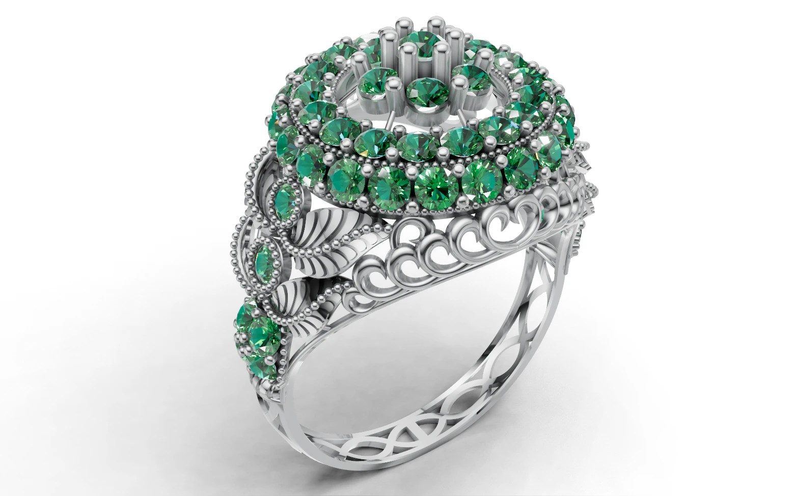 Big Flower Cluster Gem Ring STL CAD File 3D Print Model .c4d .max .obj .3ds .fbx .stl .blend 