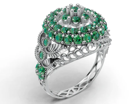 Büyük Çiçek Kümesi Taş Yüzük STL CAD Dosyası 3D Baskı Modeli