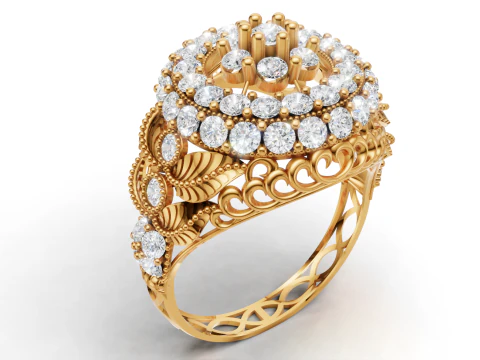 Big Flower Cluster Gem Ring STL CAD File 3D Print Model