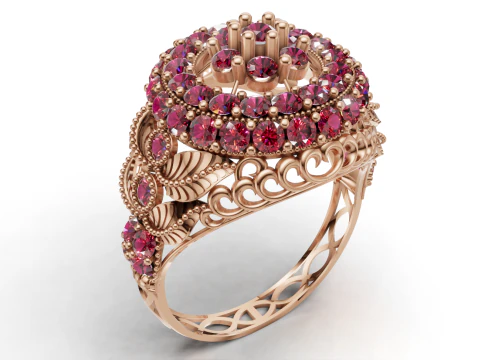 Big Flower Cluster Gem Ring STL CAD File 3D Print Model