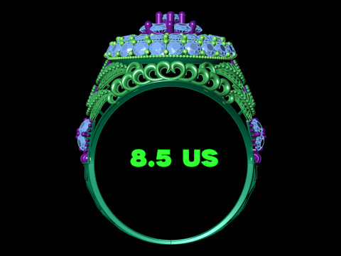ビッグフラワークラスタージェムリングSTL CADファイル 3Dプリントモデル