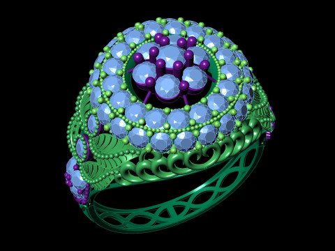 ビッグフラワークラスタージェムリングSTL CADファイル 3Dプリントモデル
