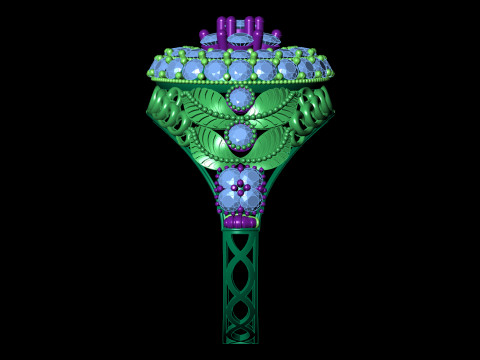 ビッグフラワークラスタージェムリングSTL CADファイル 3Dプリントモデル