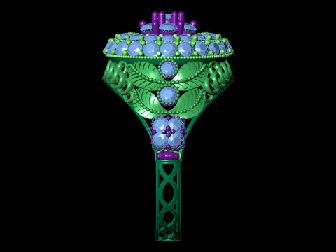 Big Flower Cluster Gem Ring STL CAD File 3D Print Model
