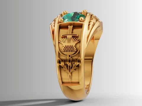 Big Triple Oval Stone Ring Custom Engraved Shank STL CAD File 3D Print Model