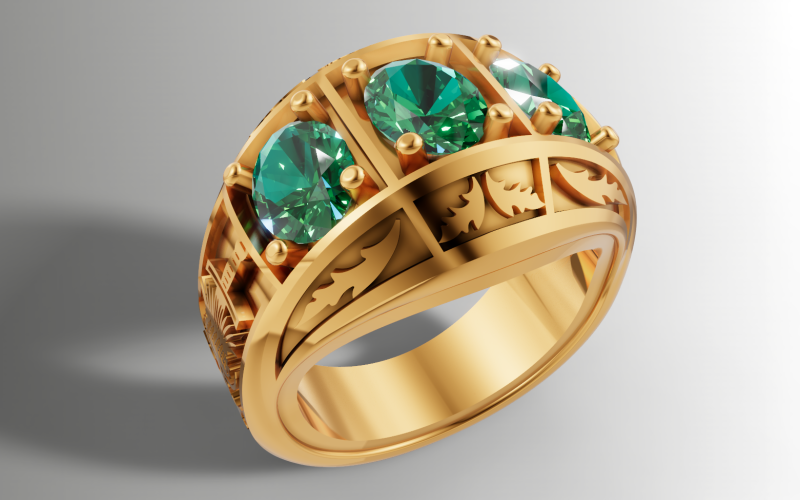 File CAD STL con gambo inciso personalizzato con triplo anello in pietra ovale grande Modello di stampa 3D .c4d .max .obj .3ds .fbx .stl .blend