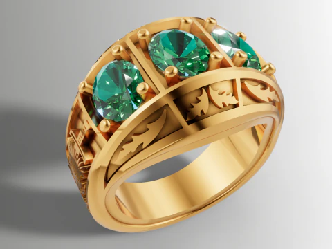 Big Triple Oval Stone Ring Custom Engraved Shank STL CAD File 3D Print Model