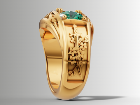 File CAD STL con gambo inciso personalizzato con triplo anello in pietra ovale grande Modello di stampa 3D