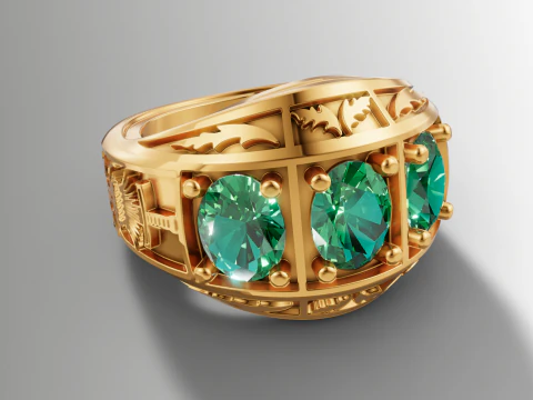 Big Triple Oval Stone Ring Custom Engraved Shank STL CAD File 3D Print Model