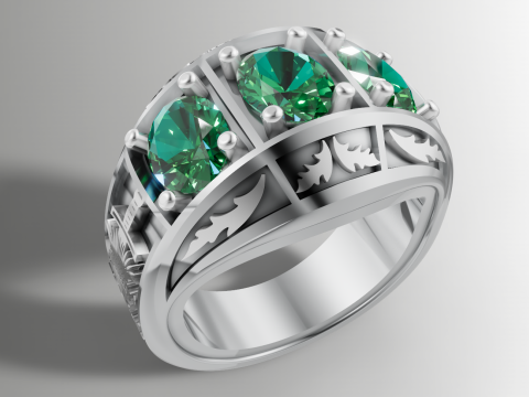 File CAD STL con gambo inciso personalizzato con triplo anello in pietra ovale grande Modello di stampa 3D