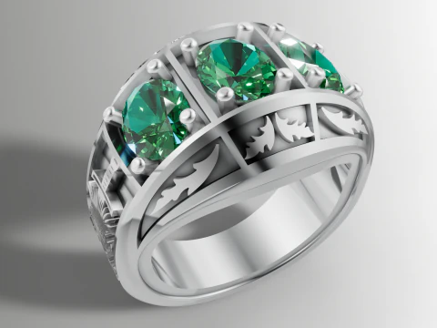 Big Triple Oval Stone Ring Custom Engraved Shank STL CAD File 3D Print Model