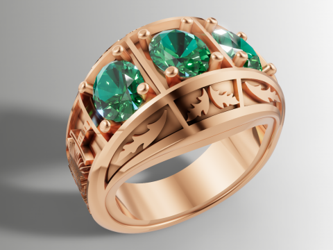 File CAD STL con gambo inciso personalizzato con triplo anello in pietra ovale grande Modello di stampa 3D