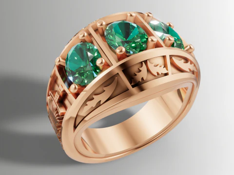 Big Triple Oval Stone Ring Custom Engraved Shank STL CAD File 3D Print Model