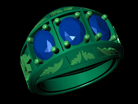 Big Triple Oval Stone Ring Custom Engraved Shank STL CAD File 3D Print Model