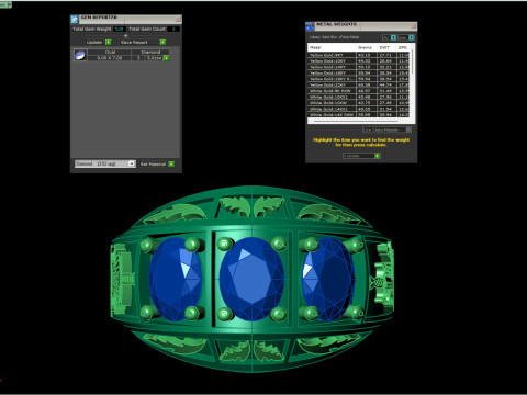 File CAD STL con gambo inciso personalizzato con triplo anello in pietra ovale grande Modello di stampa 3D