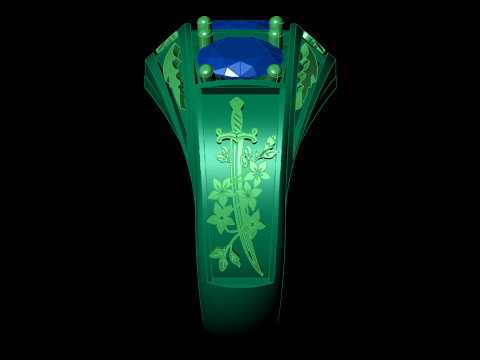 File CAD STL con gambo inciso personalizzato con triplo anello in pietra ovale grande Modello di stampa 3D