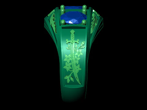 Big Triple Oval Stone Ring Custom Engraved Shank STL CAD File 3D Print Model