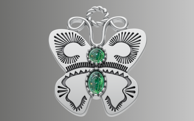 File CAD STL con ciondolo a forma di farfalla nativa americana, cabochon in pietra Modello di stampa 3D .c4d .max .obj .3ds .fbx .stl .blend 